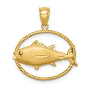 14k Yellow Gold Framed D/C Tuna fish Pendant