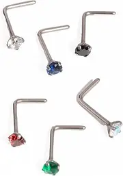 [Lovisa] Titanium Mixed Color Stone Nose Stud 6-Pack | Premium PVD Rhodium-Plating | Hypoallergenic | On Trend Designs