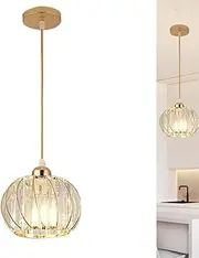 Modern Pendant Light, Farmhouse Crystal Pendant Lamp, Adjustable Hanging Ceiling Light Fixtures Chandelier Glass Shade Lantern for Kitchen Island Living Dining Room Bedroom, Black Finish E27 (Golden)
