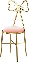 Dressing Table Makeup Chair, Iron and Velvet Bow Tie Armchair Dressing Table Chair Modern Lounge Chair Dining Stool for Girls Bedroom(Pink,Leather)