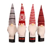 C308 4PCS Christmas Faceless Old Man Knitted Wool Wine Bottle Cover Set Holiday Table Set Up Xmas Party Decorations