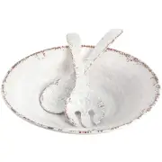 Laurie Gates Mauna 3 Piece Melamine Serving Bowl Set in White w Serving Utensil