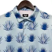 Waggle NEW Men's Sz Large "Devil's Water" Golf Polo Blue Hawaiian Plants Stretch