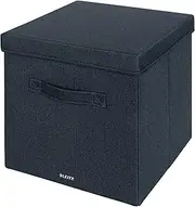 Leitz Fabric Storage Box with Lid, Set of 2 Cube Storage Boxes, Foldable Fabric Storage Box, Foldable & Eco-Friendly, Velvet Grey, Large, 61450089