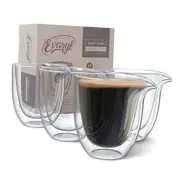 Easy Pour Espresso Cups Set of 4 - Clear Insulated 2.6oz Espresso Shot Glasses