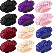 12 Pieces Silk Bonnet for Women Curly Hair Satin Bonnet Hair Wrap for Sleeping Cap with Tie Band