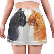 [RPLIFE] Watercolor Panther Cat White Women's Pajama Shorts, Cute Women Shorts With Pockets S-XXL