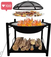 Portable Outdoor Wood Fire Pit Steel BBQ Grill Wood Burning Fire Pit Bowl, 26"