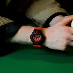 CASIO卡西歐 G-SHOCK 時間扭曲 科幻獨特 摩爾紋路 螢光橘 DW-6900TD-4_50MM