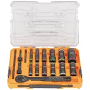 Klein Tools 65626 KNECT Deep Well Impact Socket Set 3/8-Inch Drive Ratchet 24