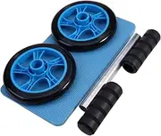 Dual Wheel Mute Ab Roller with Knee Pad Blue Abdominal Trainer for Core Strength Home Gym Use Quiet Workout Safe Grip Handles for Beginners Advanced Users