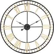 Retro Roman Numbers Garden Clock Weatherproof Outdoor Large Outdoor Clock Garden Open Face Wrought Iron Outdoor Garden Clocks Indoor Outdoor Decoration Wall Clock Mute Quartz Wall