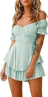 Fixmatti Women's Casual Tube Tops Drawstring Mini Jumpsuit Rompers with Pockets