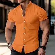 Men's Shirt Linen Shirt Band Collar Shirt Summer Shirt Beach Wear Button Up Shirt Plain Casual Daily Black White Blue Orange Short Sleeve Band Collar Summer Cl