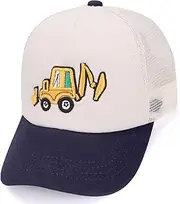 [BAOPLAYKIDS] Cute Embroidery Excavator Toddler Kids Baseball Cap Adjustable Cotton Washed Vintage Dad Hat for Boys Girls Age 2-8
