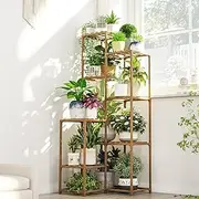 [Bamworld] Plant Stand Indoor Outdoor Corner Plant Shelf 54.7" Tall Plant Table Wood Large Plant Holder for Multiple Plants Patio Balcony Garden Office Home Decor
