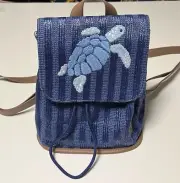 VERA BRADLEY BLUE REGATTA EMBROIDERED SEA TURTLE BACKPACK BEACH BAG