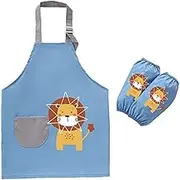 Waterproof Lion Kids Painting Apron with Detachable Sleeves, Toddler Art Smock Children Apron for Painting, Cooking, Baking, Blue, Medium