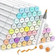 Caliart 61 Colors Pastel Alcohol Markers, Brush & Chisel Dual Tip Pens for Adult Coloring Book, Sketch Permanent Art Set for Easter Eggs Decorations Stuffers Drawing Supplies Gift
