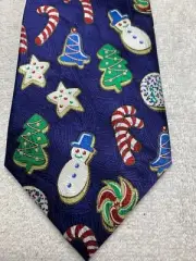 LAPORTA MENS TIE CHRISTMAS BLUE WITH CANDY CANES SNOWMEN 4 X 60 NWT