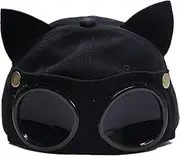 [Marsrut] Retro Aviator Hat with Cat Ears Glasses Peaked Cap Sunglasses Baseball Cap Hip Hop Mask Black, Black, One Size