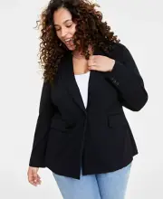 BNWT On 34th Womens Trendy Plus Size Longline Ponte-Knit Blazer (3X) Black