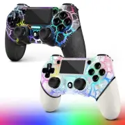 2 Pack PS4 Controller Wireless, RGB Light and Turbo Function, White and Black...