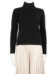 Black Wool Knit Ruffle Trim Top