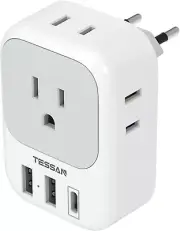Adaptador de Enchufe de Viaje USB C Europeo con 4 Tomas de Corriente y 3 Puertos