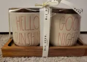 Rae Dunn Hello Sunshine Good Night Canisters with Wooden Tray