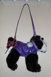 Poochie & Co Faux Fur & Bling Sequin Schnauzer Zippered Animal Purse NWT