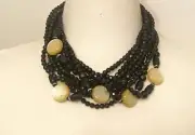 ANGELA CAPUTI Faceted Black With Light Cream Resin Beads Multi Strand Necklace