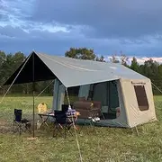Inflatable Tent House with Air Pump, 3-5 Person Family 4 Season Air Tent for Camping, Outdoor Waterproof Blow Up Tents with Mesh Screen Windows and Doors, Spacious Glamping Tent, Large Cabin Tent