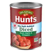 Hunt’s Diced Tomatoes with Basil Garlic and Oregano No Salt Added 14.5 oz Can
