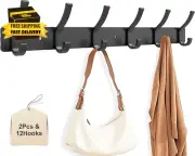 2 Pack Coat Rack Wall Mount, All Metal Wall Hooks for Hanging, Wall Hat Rack