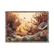 Underwater Wonderland Woven Blanket, Cozy Coral Decor, Coastal Gift, Home