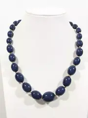 Vintage Genuine Lucite Blue Graduated Oval Beaded Classic Necklace 18 in