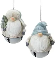 Melrose 12ct Blue and Ivory Gnome Sleigh Christmas Bell Ornaments 4.25"