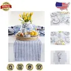 Chic Navy and White Striped Linen Table Runner 14 x 90 Inches - Easy Care Design