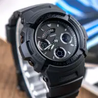 在飛比找momo購物網優惠-【G-SHOCK】超人氣指針數字雙顯錶-消光黑(AW-591