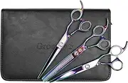 Groomers Professional Dog Grooming Scissors Set, Rainbow Limited Edition, 7" Straight Scissor 7" Curved Scissor 7" 50T Thinning Scissor. Stainless Steel. Wear and Abrasion Resistant.