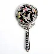 MOP Flower Butterfly Design Cosmetic Makeup Hand Held Vanity Pouch Beauty Mirror