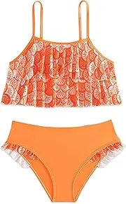 [Pottonroom] Girls' Swimsuit, Girls Bikini Adjustable Shoulder Strap with Lace Swimsuit Set 7-16Y