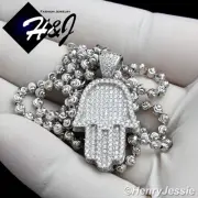 18"-30"MEN 925 STERLING SILVER 2MM MOON CUT BEAD CHAIN 3D CZ HAMSA PENDANT*SP94