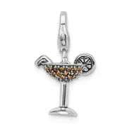 Sterling Silver Rh Yellow Swarovski Martini Glass W/Lobster Clasp Charm