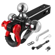 Rockane Trailer Hitch Tri-Ball Mount T-Shape with Pin, Lock, Tow Hook & 360&#176