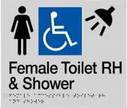 Female Accessible Toilet Right Hand & Shower Sign FDTSRH-SILVER (Braille)