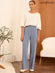 Love & Roses Grey High Waist Wide Leg Tailored Trousers (B37057) | $44