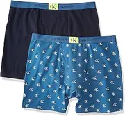 [Calvin Klein] Boy's Kids Modern Cotton Assorted Boxer Briefs Underwear, Multipack, 2 Pack-Oriole/Multi Logo Blue, Large