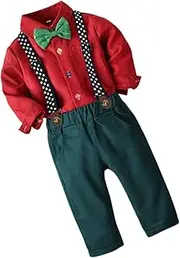 FOYTOKI Kids Clothing Festive Christmas Suit Bow Tie Shirt Trouser Red 100cm Comfortable Safe